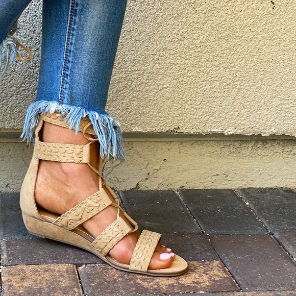 Braided Straps Gladiator Ankle Wrap Kitten Wedges - Picture 6 of 11